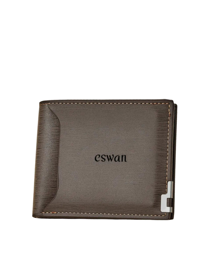 Espresso Brown CSWAN card holder wallet featuring textured leather and contrast stitching