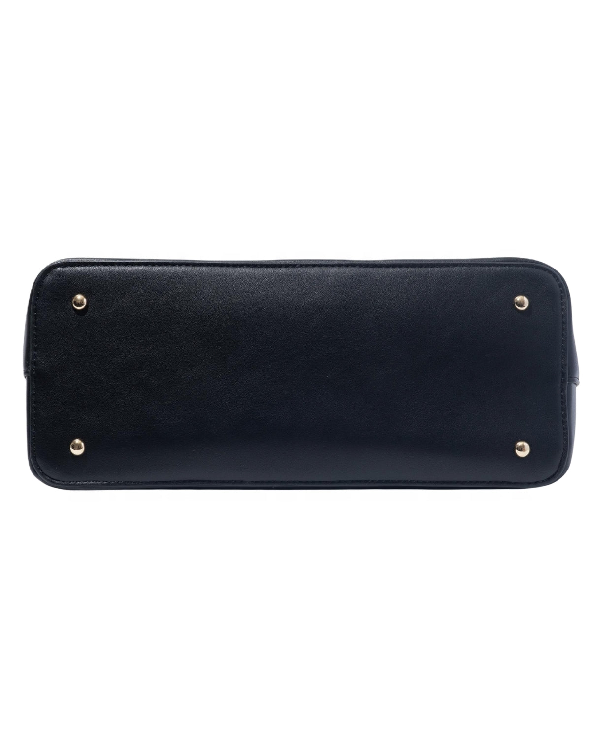 Bottom view of Black CSWAN handbag showing structured base and protective gold-tone feet