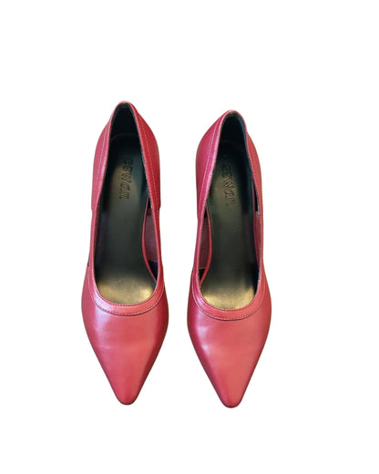 Top view of CSWAN Mist Pump in burgundy showing pointed toe silhouette and breathable mesh side panels