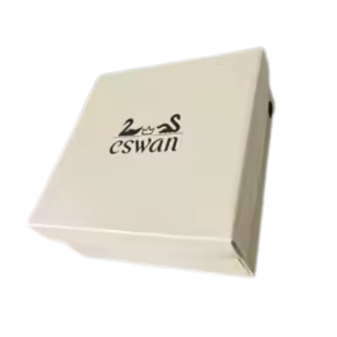 CSWAN branded cream presentation box with signature swan logo