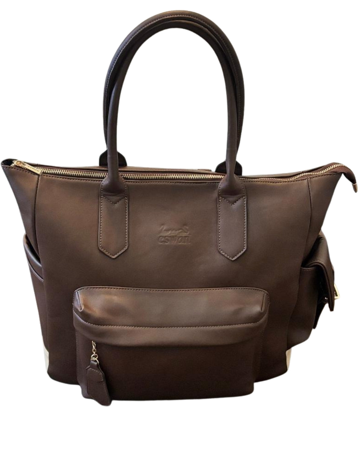 Espresso Brown CSWAN convertible backpack tote with front zip pocket and dual top handles