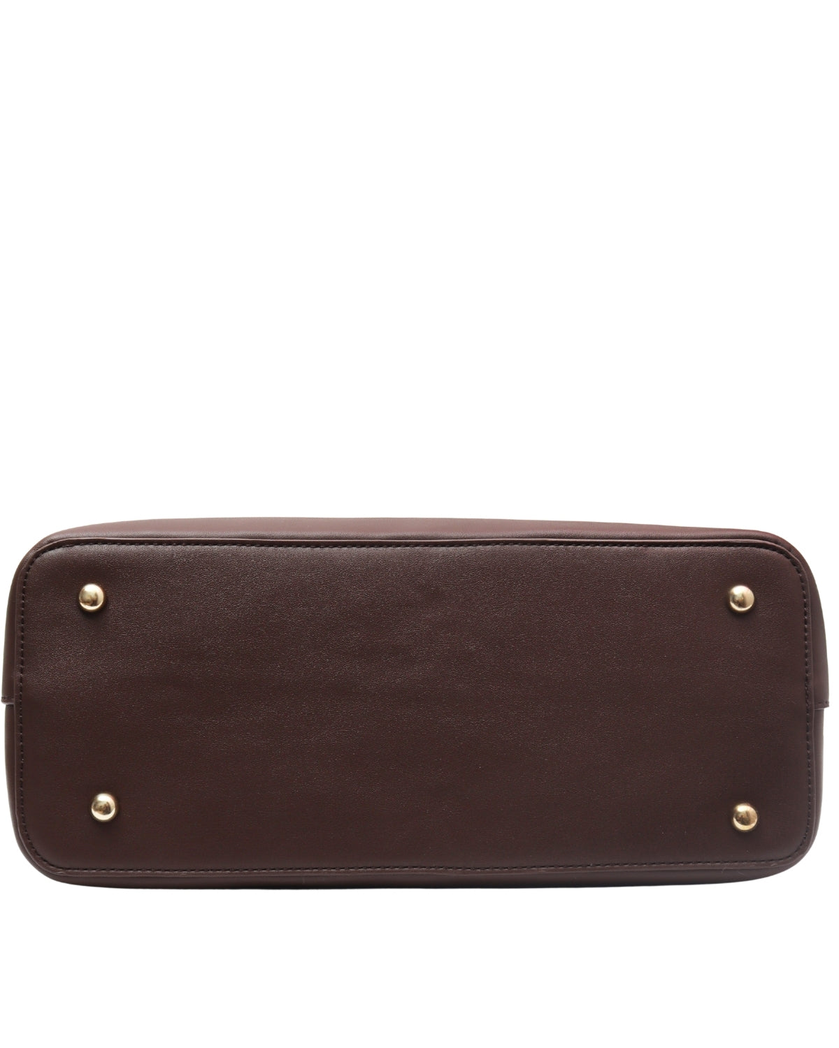 Bottom view of Espresso Brown CSWAN medium tote featuring structured leather base and gold-tone protective feet