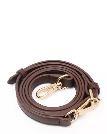 Detachable Espresso Brown CSWAN medium tote shoulder strap featuring adjustable leather design and gold-tone hardware