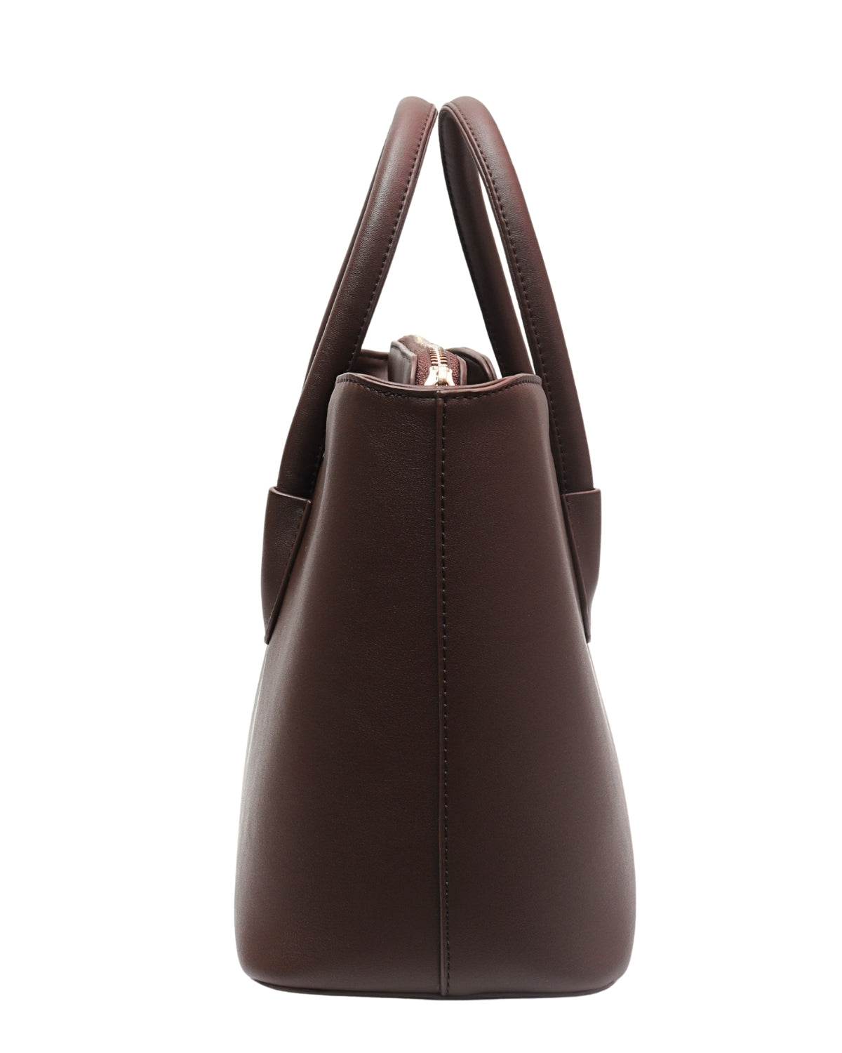 Side view of Espresso Brown CSWAN medium tote showcasing structured silhouette, leather craftsmanship, and dual handle design