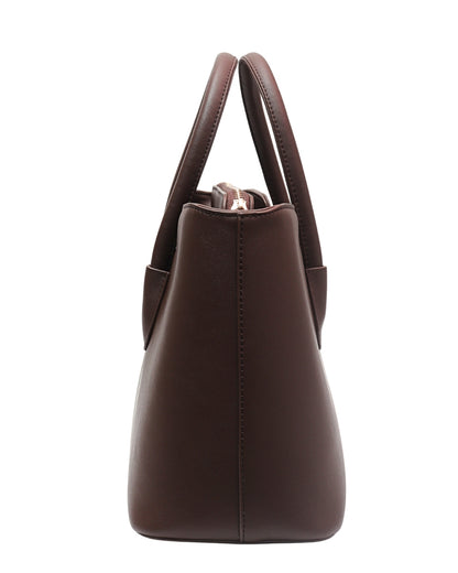 Side view of Espresso Brown CSWAN medium tote showcasing structured silhouette, leather craftsmanship, and dual handle design