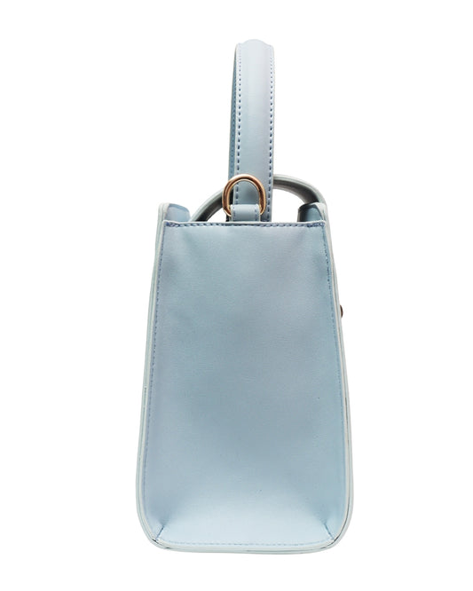 Side view of Glacial Blue Tundra – CSWAN showcasing structured silhouette, tapered profile, and gold-tone hardware detail
