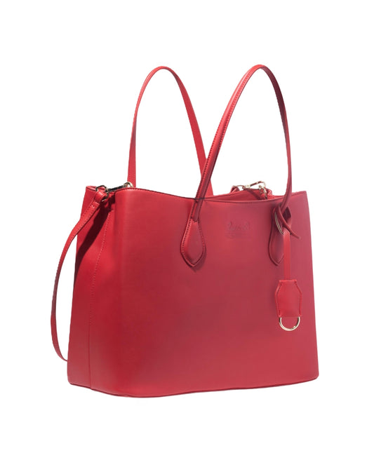 Scarlet Trumpeter CSWAN handbag angled view showing structured shape and gold-tone hardware
